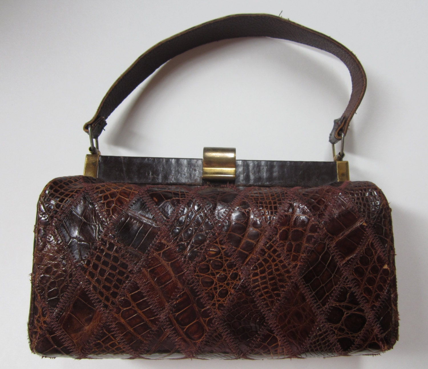 Vintage Brown Reptile Purse - Retro Handbag - 1950s Bag - Womens Vintage Accessory
