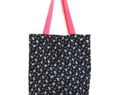Navy denim tote with white floral print