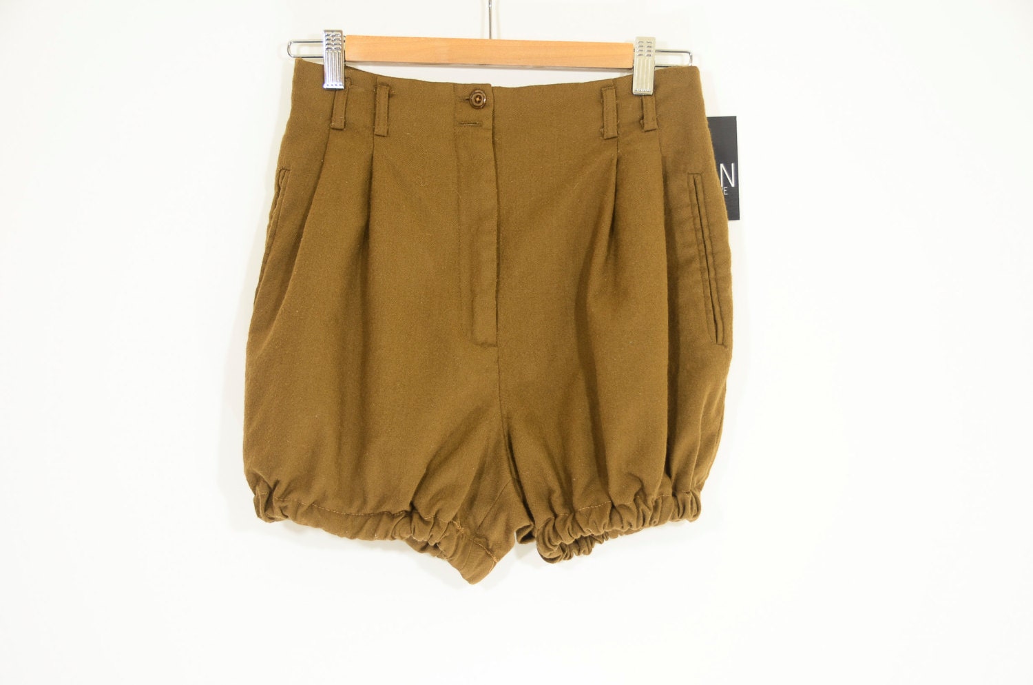 Vintage 60s Brown Wool Shorts Womens High Waist
