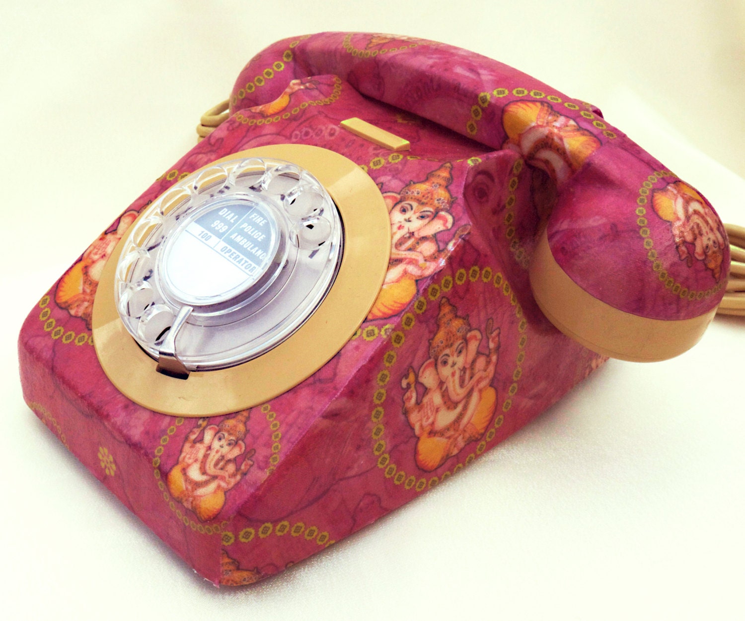 Unique Glorious Ganesh Upcycled Decorated Vintage Rotary Phone FULLY WORKING