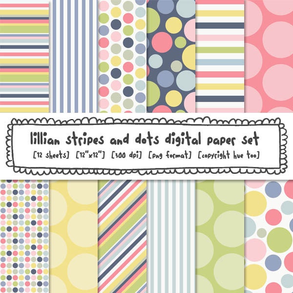stripes polka dots digital paper, girls patterns pastel colors, pink blue green yellow backgrounds, birthday baby instant download 458