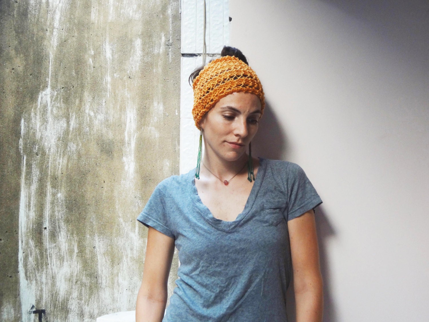 Knitted Dreadlocks Headwrap - Spring Scarf - tangerine pumpkin orange - womens accessories boho circle scarf  - teen gift for her under 25
