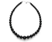 Black Statement Necklace. Graduated Natural Black Onyx Gemstones and 100% Sterling Silver.