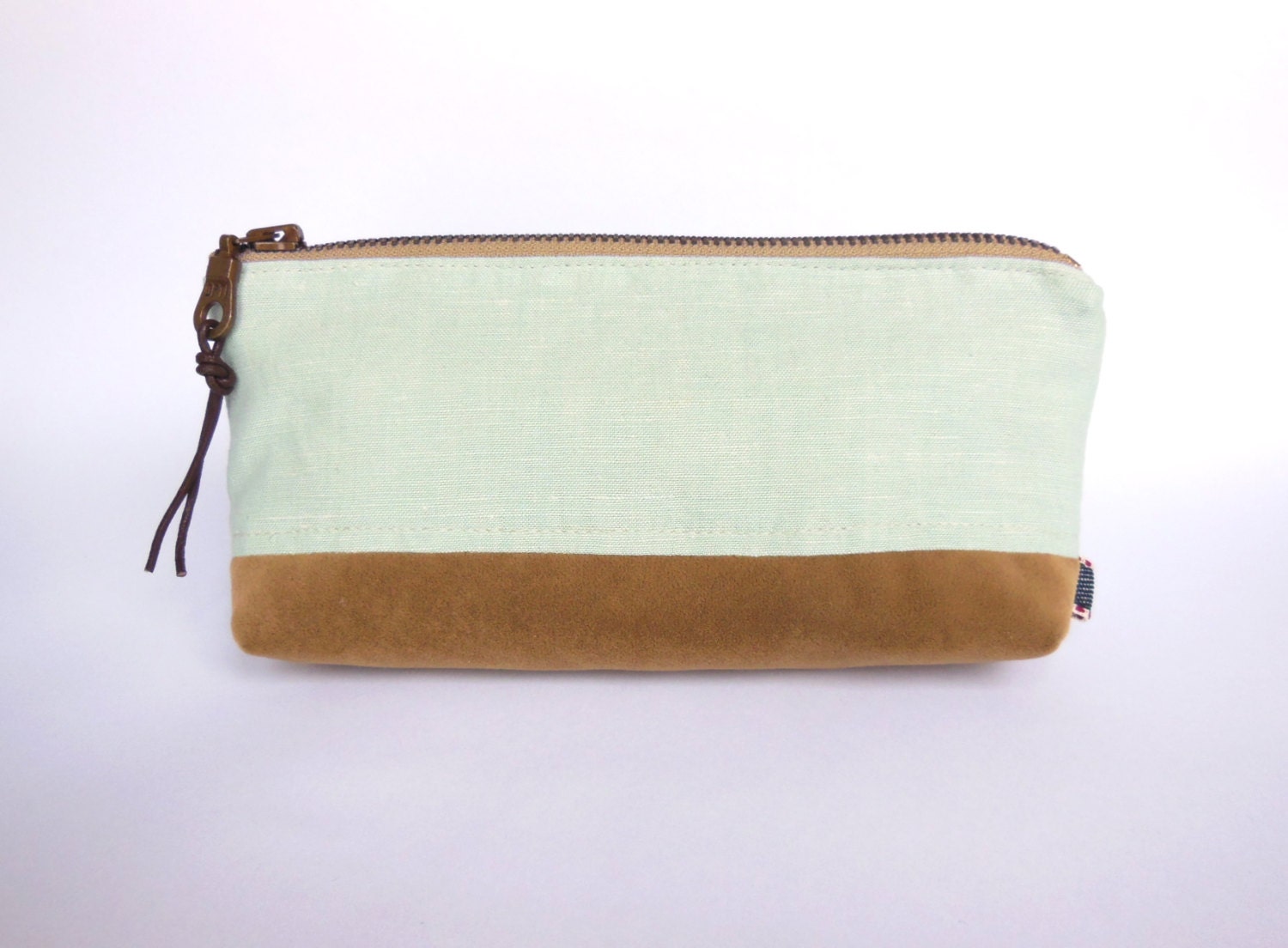 Mint green cosmetic pouch, Pencil case, zipper bag