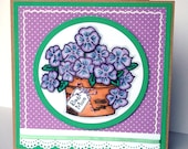 Pansy Flower Pot stamped card for Mother's Day, Birthdays, blank or can personalise
