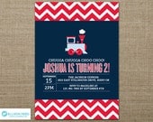 Train Invitation - Train Printable - Train Birthday Party - Chevron Invitation - Choo Choo Train - Boy Birthday - First Birthday