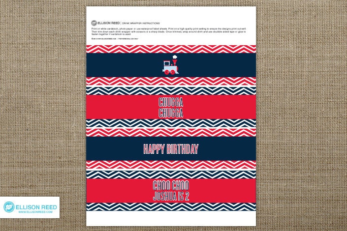 Train Birthday - Train Drink Wrap - Chevron - Train Printable - Boy Birthday - Chevron Birthday - Printable Party - First Birthday Il_570xn