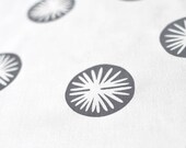 gathering in dove grey on pure white cotton handprinted fabric panel