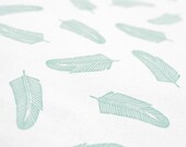 quill in mint on natural hemp / organic cotton handprinted fabric panel