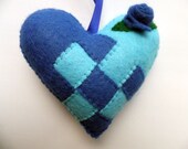 Felt Christmas Scandinavian Love Heart Swedish Norwegian Danish Check Valentines Wedding hanging ornament decoration Blue Pastel Turquoise