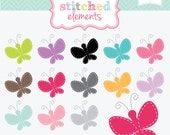 Stitched Butterfly Digital Clipart - 13 Pieces for Personal & Commercial Use