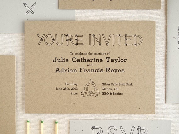 Rustic Wedding Invitation Suite - Letterpress Forest Nature Outdoor Camp Style (Sample)