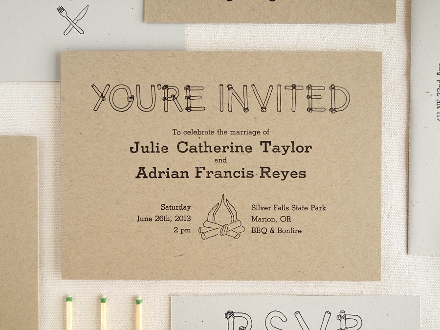 Rustic Wedding Invitation Suite - Letterpress Forest Nature Outdoor Camp Style (Sample)