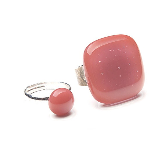 Mother and daughter ring - coral