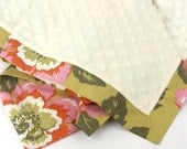 Baby Blanket - Olive Green Florals and Ivory Minky