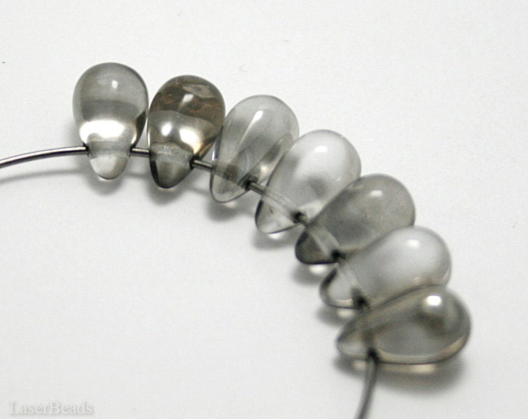 Czech Teardrop Beads 10mm (20) Glass Clear Silver Hematite Shine