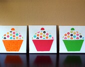 Cupcake Canvas Wall Art- 9x9 Trio