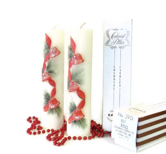 Vintage Christmas Candles, Colonial Candles Red Bells, Red Bells Candle, Colonial Pillar, Christmas Decor, Holiday Decoration