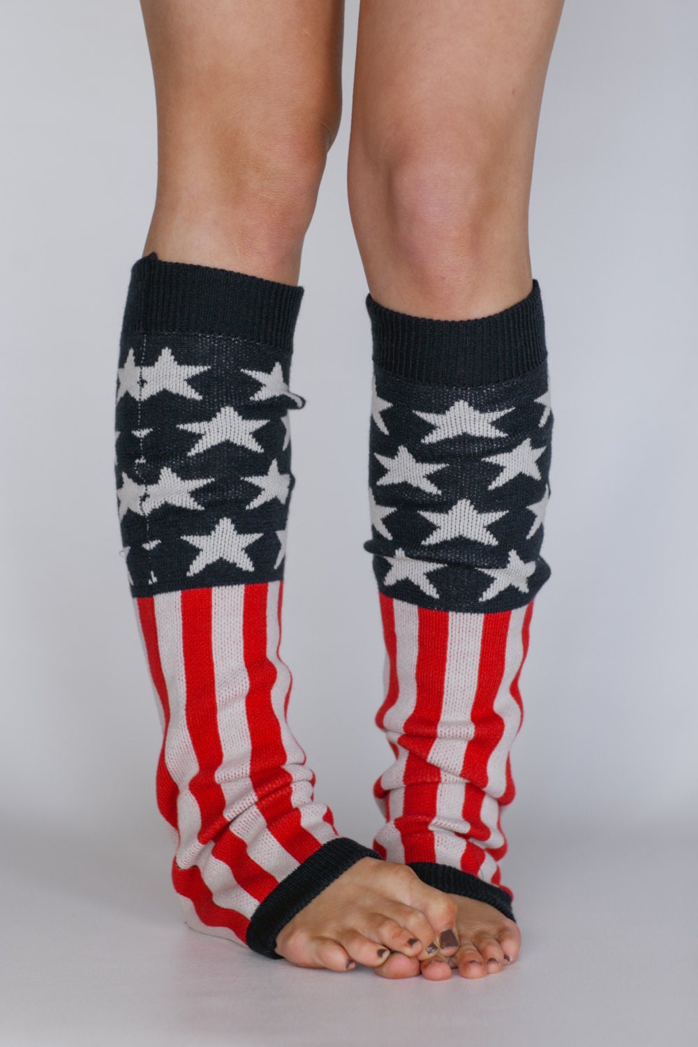 American Flag Leg Warmers Socks Print Sweater Knit Over the Knee Leg Warmers - Old Glorya American Flag Leg Warmers