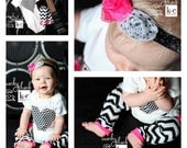 Swanky Shank "Breakin' My Chevron Heart" Set for Baby Girl's: Onesie, Glitter Rosette Head band with Leg-warmers