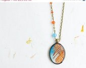 ON SALE Leaf Pendant, Nature Pendant, Bronze Pendant, Oval Pendant, Resin Pendant, FREE shipping
