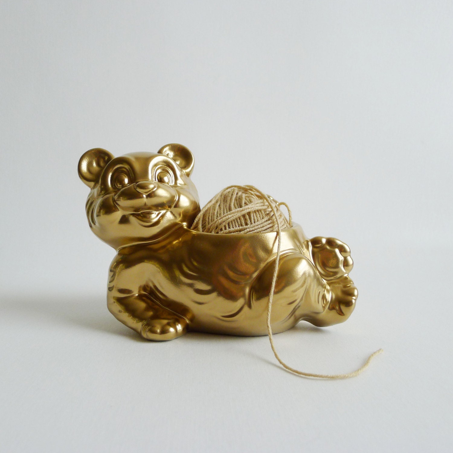 Pot Belly Bear / Gold Planter / UpCycled Kitsch Home Decor / Gift Box