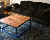 Locally Salvaged solid wood coffee table with custom color steel base (Walnut, Maple or Ash)