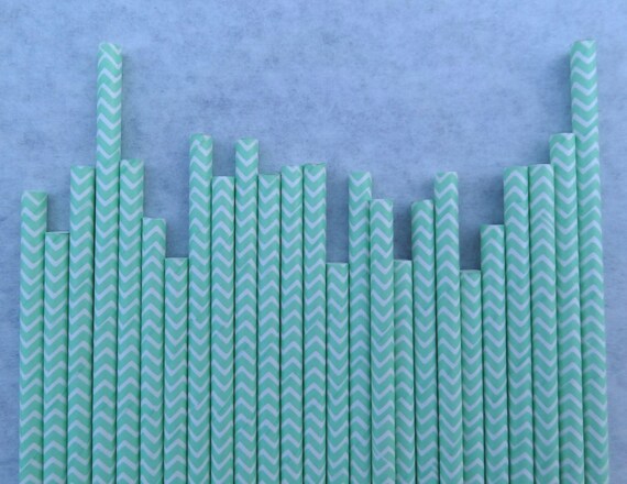 Chevron Paper Straws, Mint Green, 50 Pack, Teal, Aqua Chevron Paper Straws Il_570xn