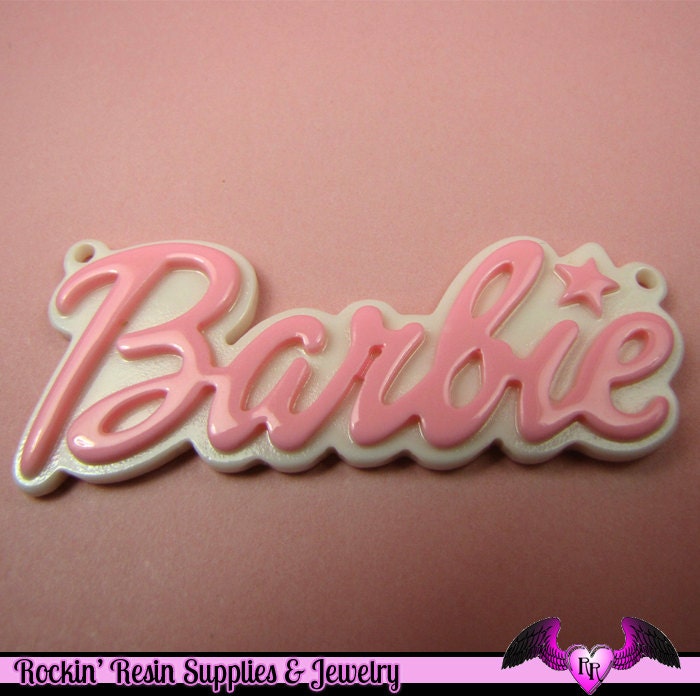 Light PinK XL Girly Name Necklace Pendant or Decoden Kawaii Flatback Resin Cabochons 62x26mm (4 pieces)