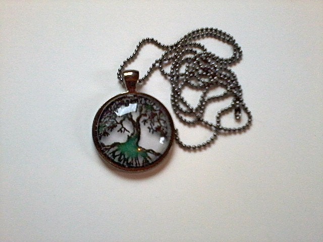 Tree of Life pendant in gunmetal black, with matching mini-ball chain necklace
