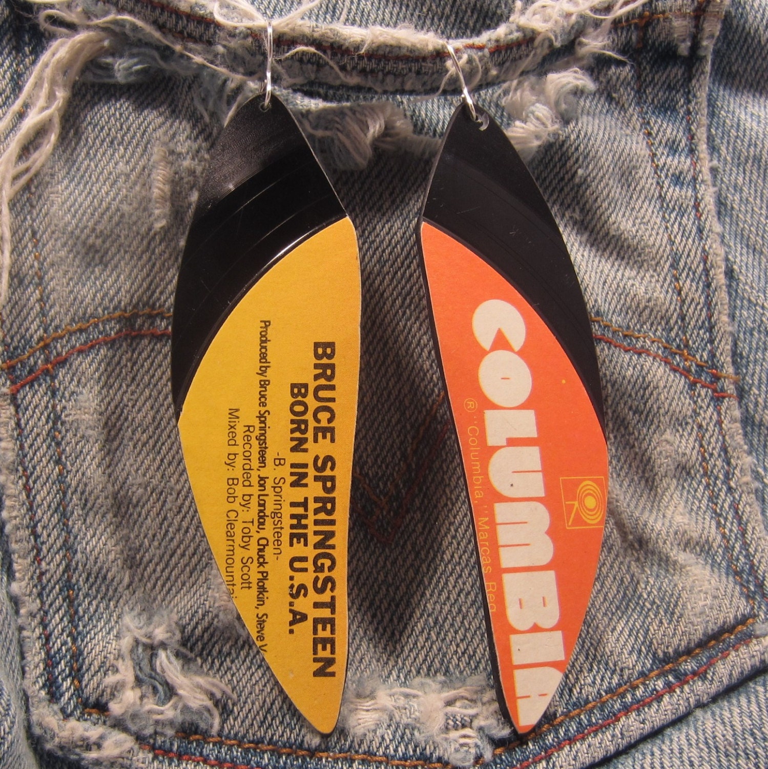 Vintage Vinyl Record Earrings, Bruce Springsteen,  "Born in the USA"