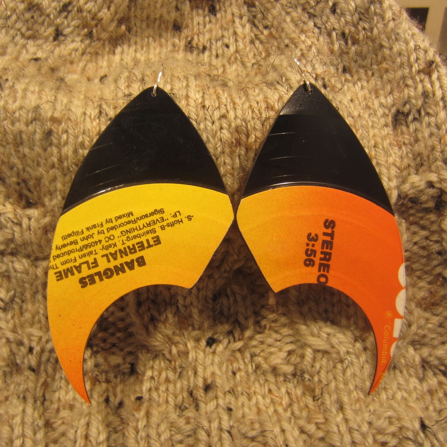 Vintage Vinyl Record Earrings, The Bangles "Eternal Flame"