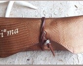 Leather Handmade : Sunglasses case / snake handle / Brown Gold color