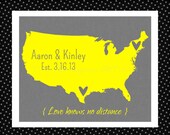 LINEN Print USA State Typography Hearts - CUSTOM Personalized Wedding Gift / Anniversary - All States Available