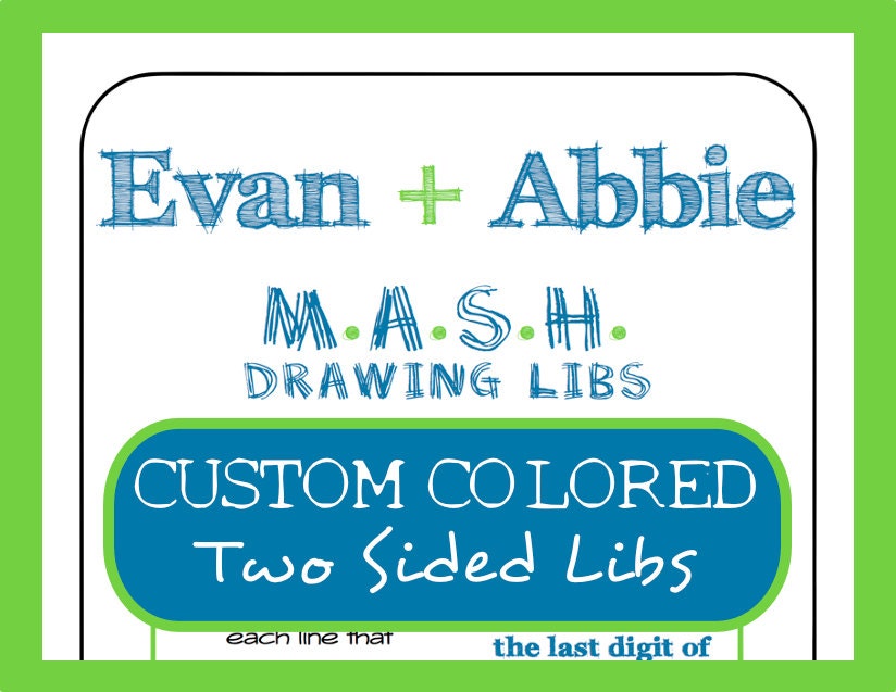 MASH DRAWING Libs Bridal Shower Game - Bachelorette Party - Modern Design - Custom PDF - Wedding Guest Book