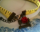 Sewing tape bracelet sewing machine charm bronze red rose