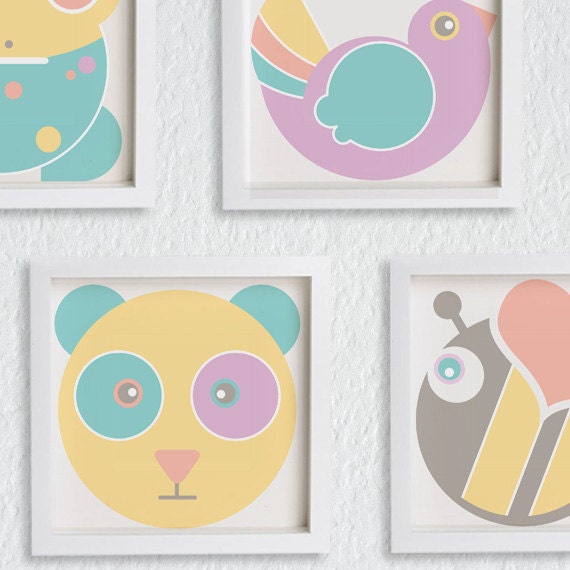 Pastel Animals Modern Kids Wall Art Set / 3 prints - Your choice : high quality prints from original izzybizzy illustrations