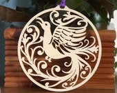 Bird wooden ornament bird of paradise Scrolly design