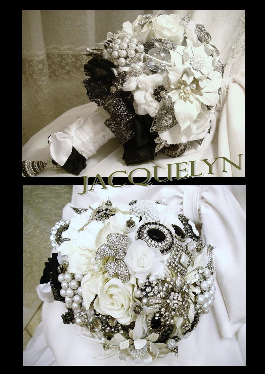JACQUELYN - Black White Brooch Bridal Bouquet - JACQUELYN