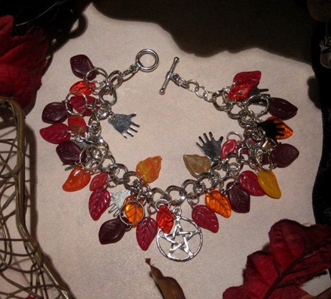 Blair Witch charm bracelet in glass & base metal horror movie fanart autumn pentacle hands