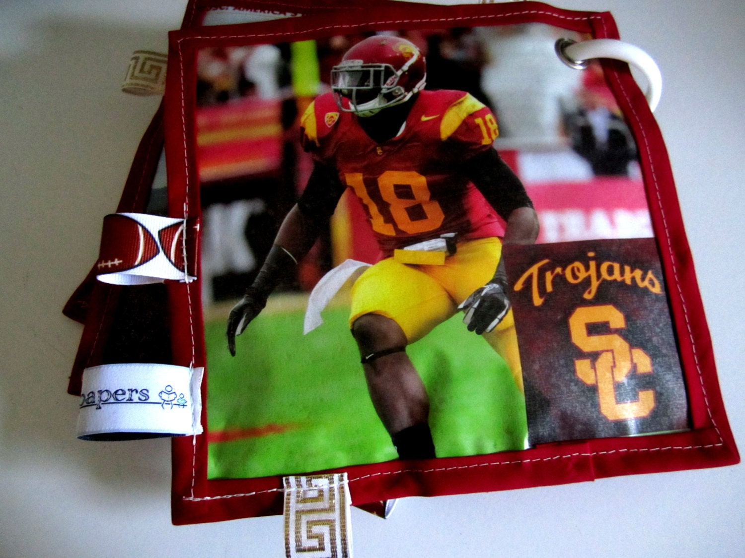 Baby Newspaper (Sports, College, Football, USC, Trojans, Los Angeles): crinkle taggie