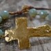 Sideways cross bracelet 'Faith' light aqua, rustic hammered gold cross, religious, leather,sundance style, bohemian chic, rustic country