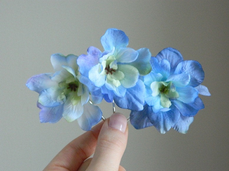 Blue Delphinium Bobby Pins - 'Something Blue' Hair Flowers - Bride - Bridesmaid - Flower Girl - Set of Three