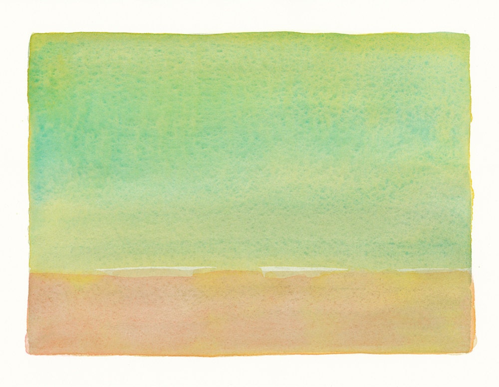 original watercolor painting, horizontal green