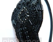 Onyx Black bead and rhinestone cocktail headband - Boho Chic fascinator elegant fashion beaded headband