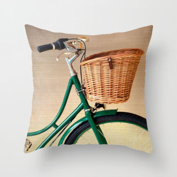 Pillow Cover Green Pillow Mint Pillow Bicycle Vintage Pillow Decoration 16 x 16 or 18 x 18