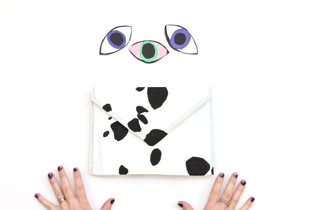 dalmatian spot clutch, hand painted japanese linen