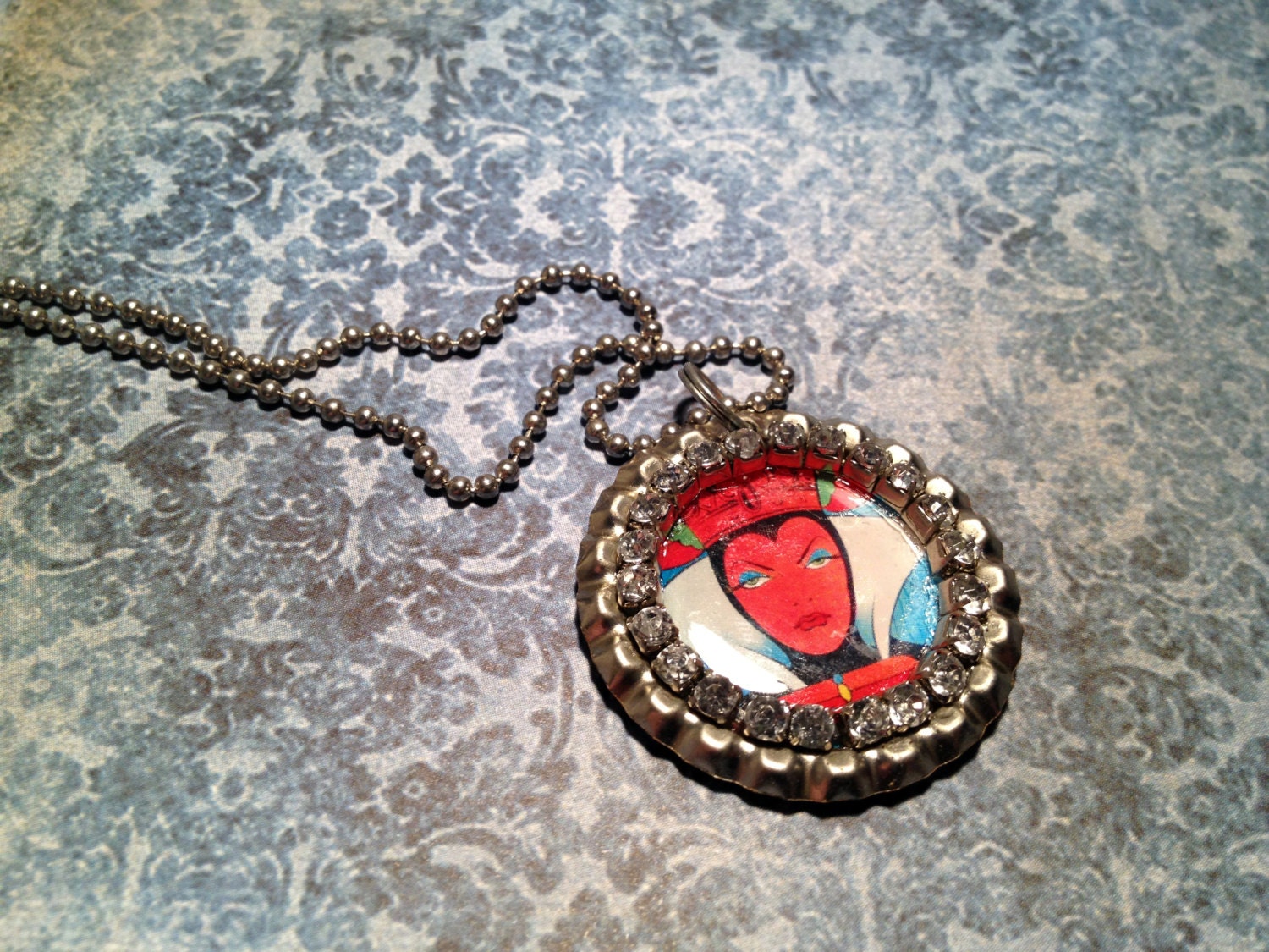 Evil Queen Rhinestone Bottle Cap Necklace