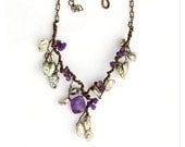 Purple Green Beaded Necklace, Amethyst Nature Inspired Necklace, Artisan Jewelry