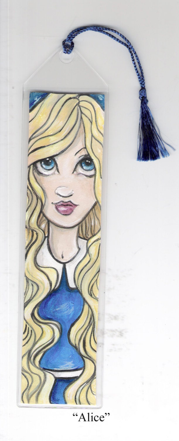 Alice in Wonderland fairy tale original acrylic painting bookmark by Ronne
